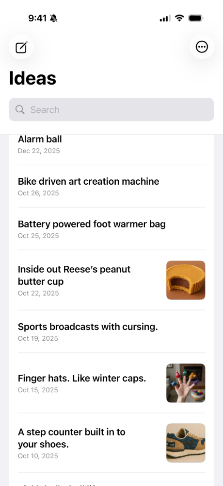 Inventions App Screenshot - List View